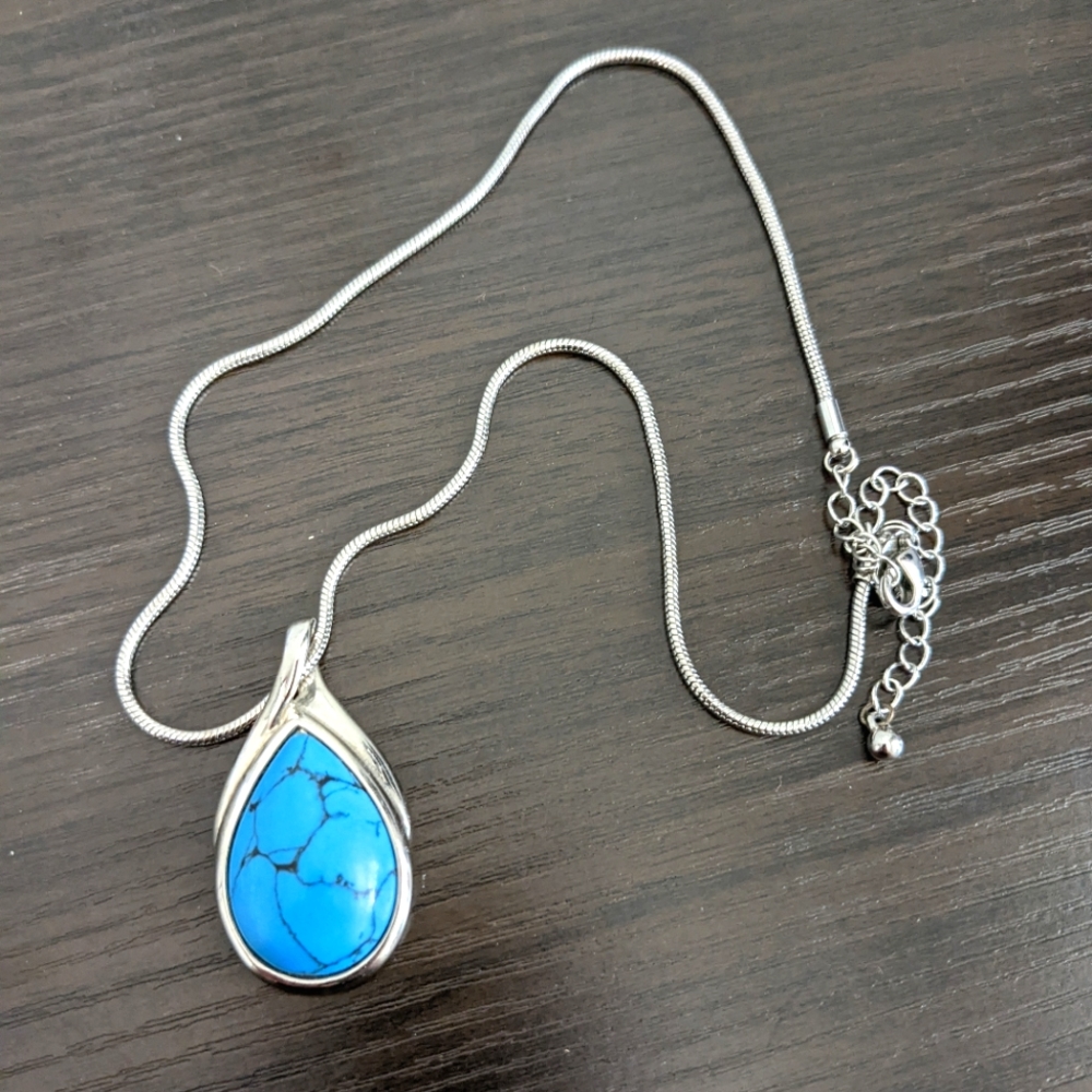 Lia Sophia Turquoise Tear Pendant on silver chain
